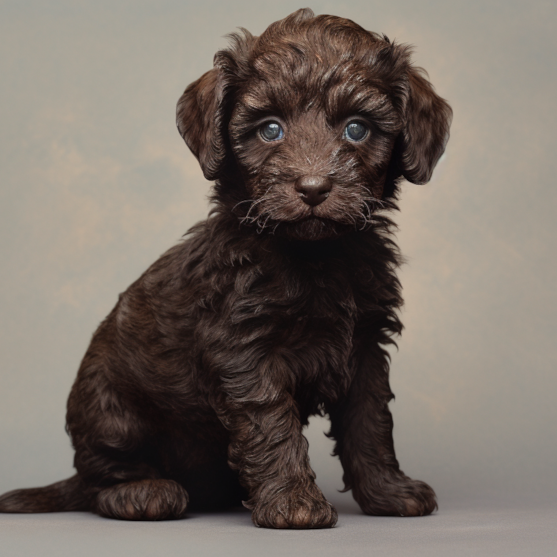 black Mini Labradoodle puppy posing for picture black Mini Labradoodle puppy